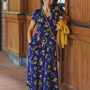 Karina Dresses Cecelia Midi V-Neck Floral Blue Maxi Autumn Whispers 3XL Plus